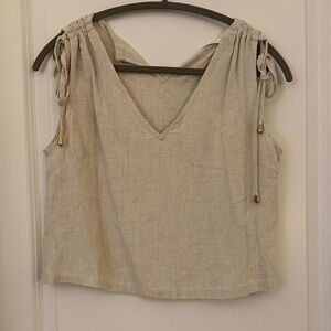 Beige Sleeveless Linen Blouse with Tie Straps